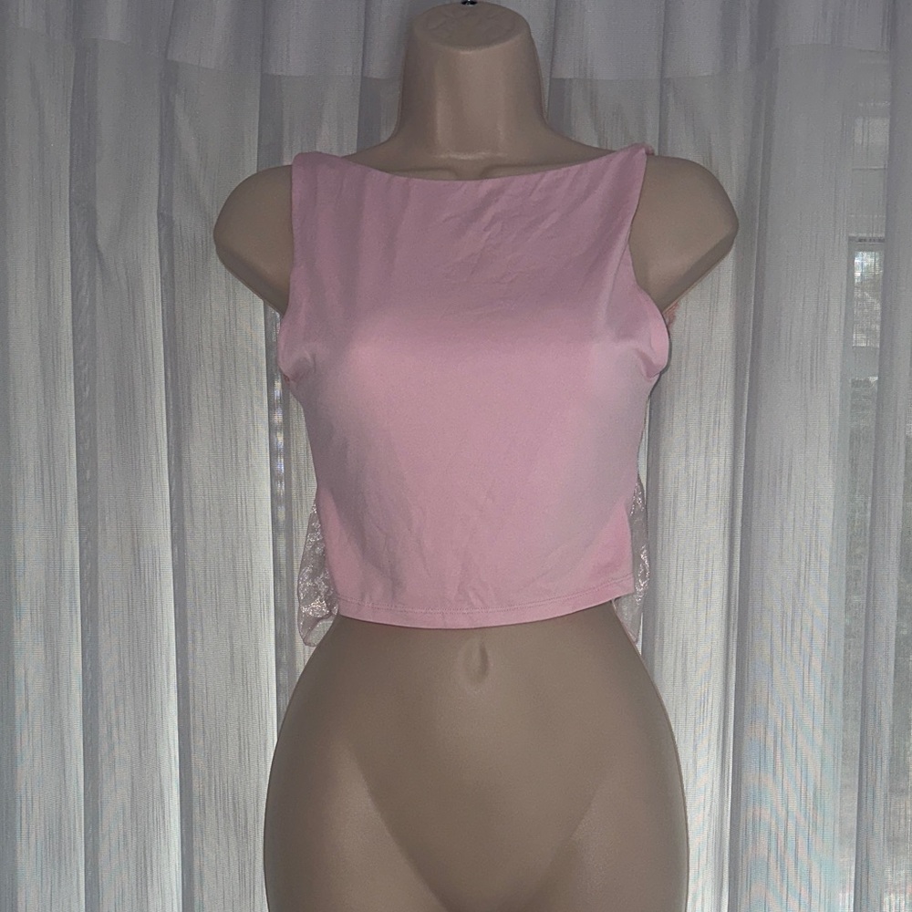 Lucy in the Sky Pink Backless with Ribbon Cropped Top